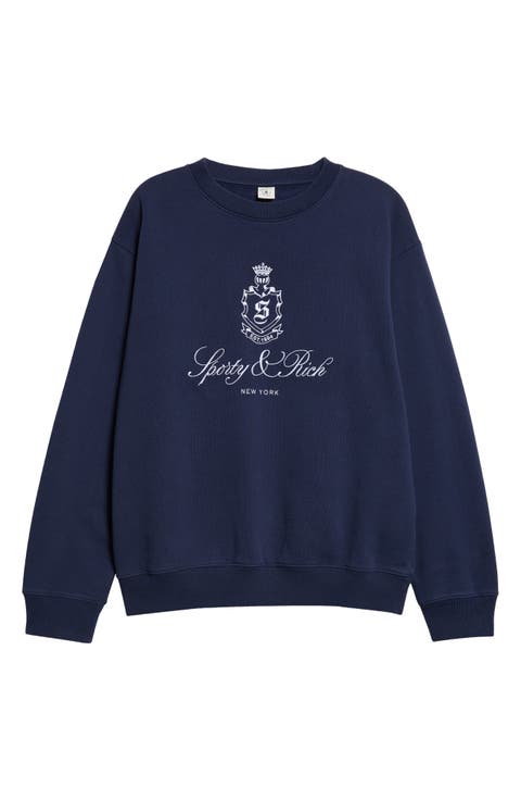 SPORTY & RICH クロップド丈 ロゴ フリース スウェット