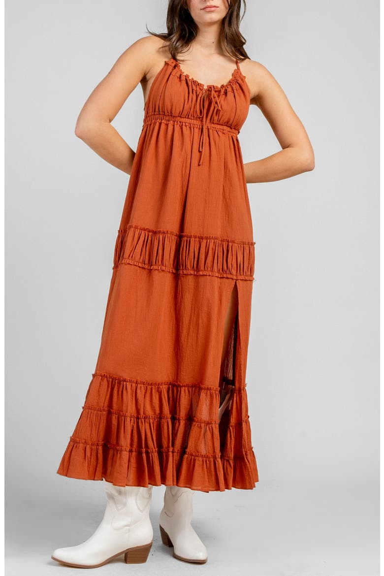Gauze Maxi Halter Dress, Main, color, CARAMEL