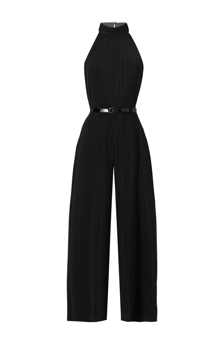 IVONNE Pleated High-Neck Jumpsuit with Belt, Alternate, color, Black