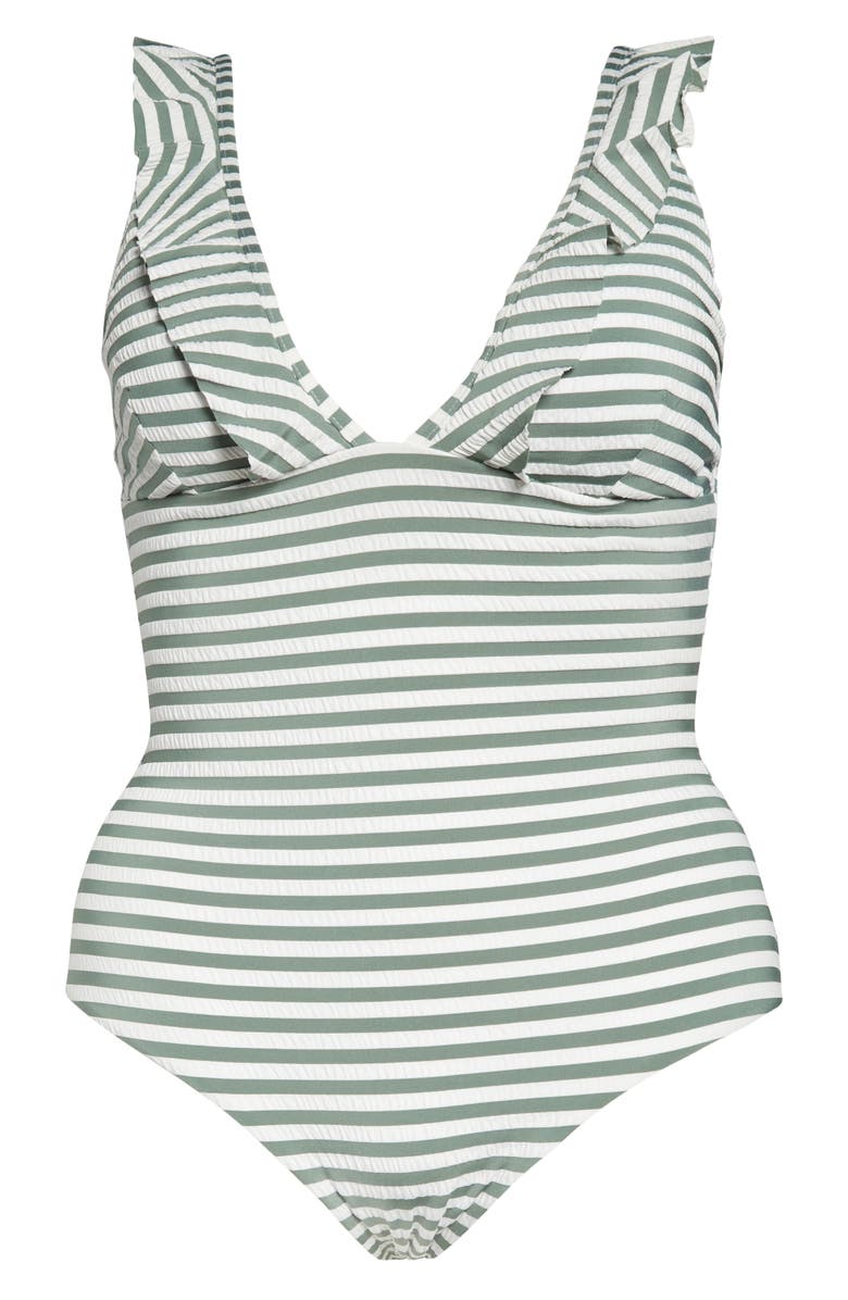 Sea Level Capri Stripe Ruffle One-Piece Swimsuit, Alternate, color, 