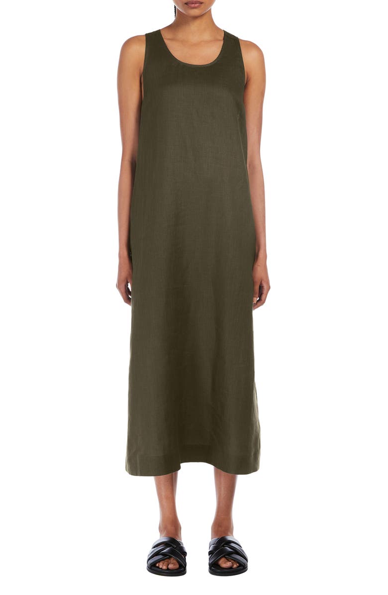 MM by Max Mara Douglas Twist Back Sleeveless Linen Maxi Dress, Main, color, Dark Green
