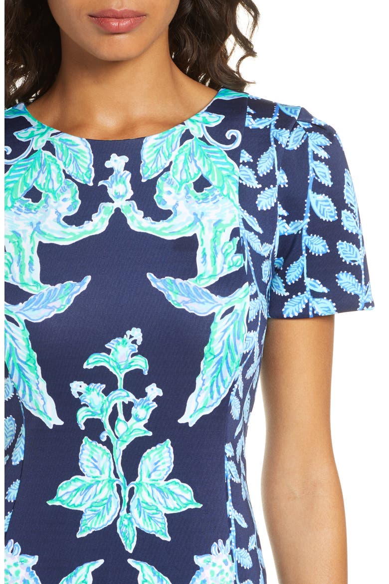 Floral Sheath Dress, Alternate, color, HIGH TIDE NAVY SWEET PARAKEET
