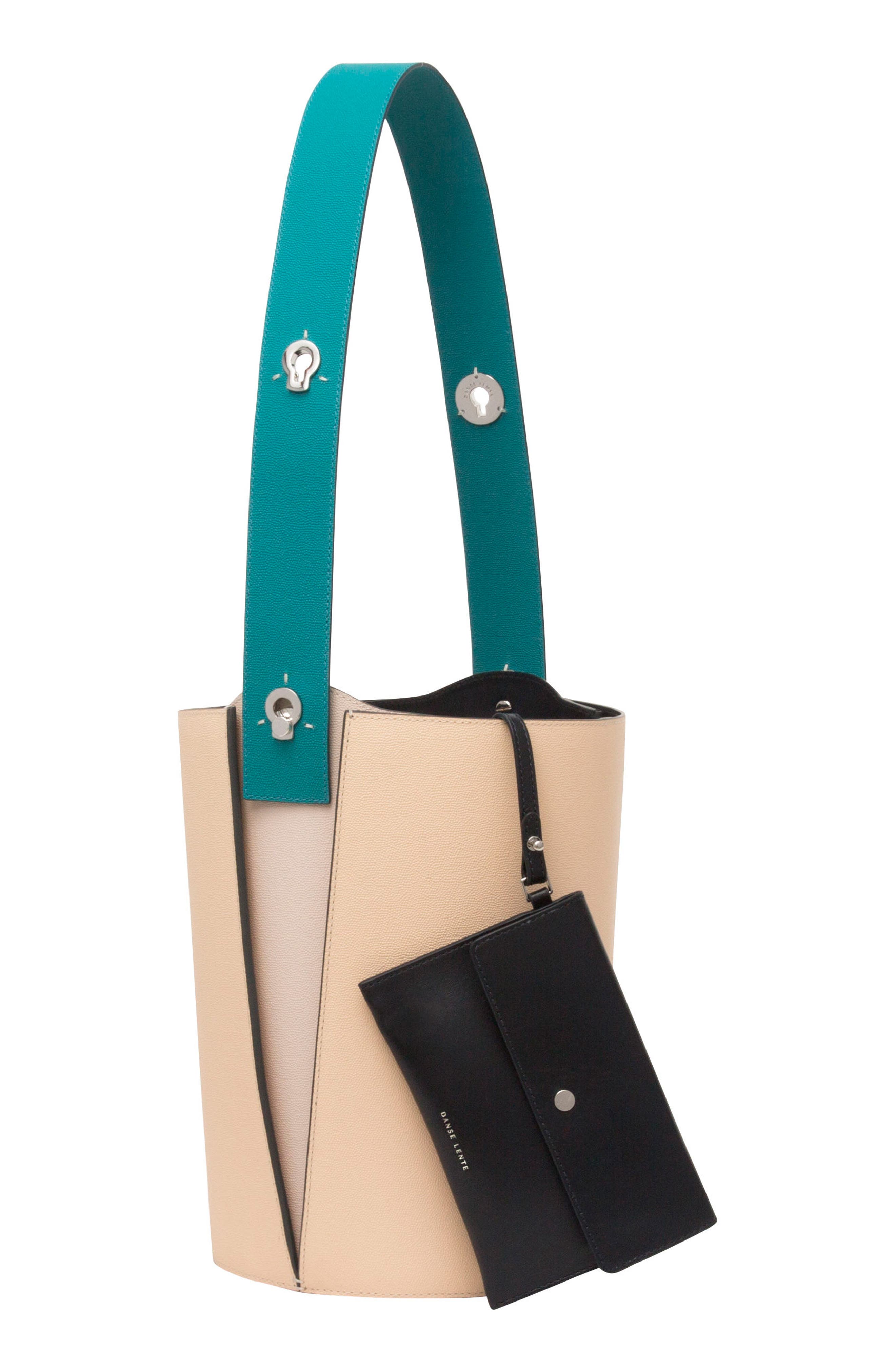 Mini Lorna Leather Bucket Bag, Alternate, color, VANILLA/ TURQUOISE