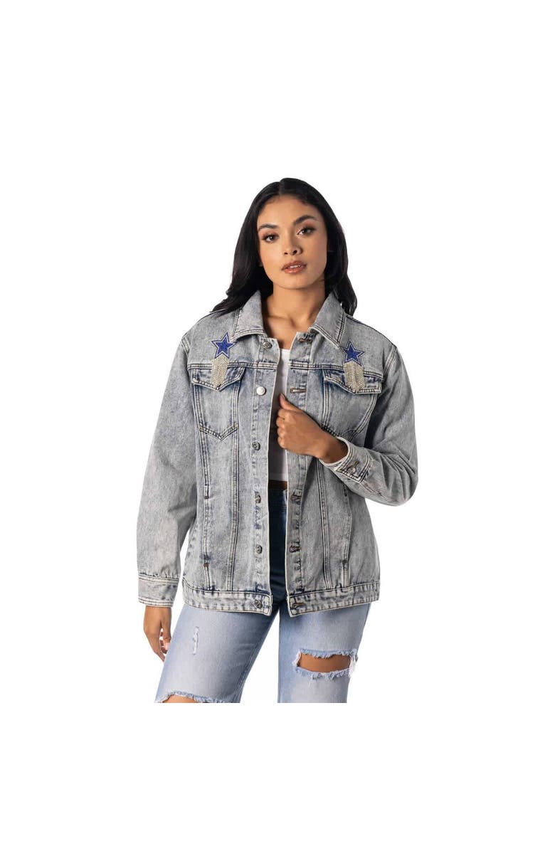 THE WILD COLLECTIVE Women's The Wild Collective  Dallas Cowboys Rhinestone Denim Sequin Fringe Button-Up Jacket, Main, color, Denim