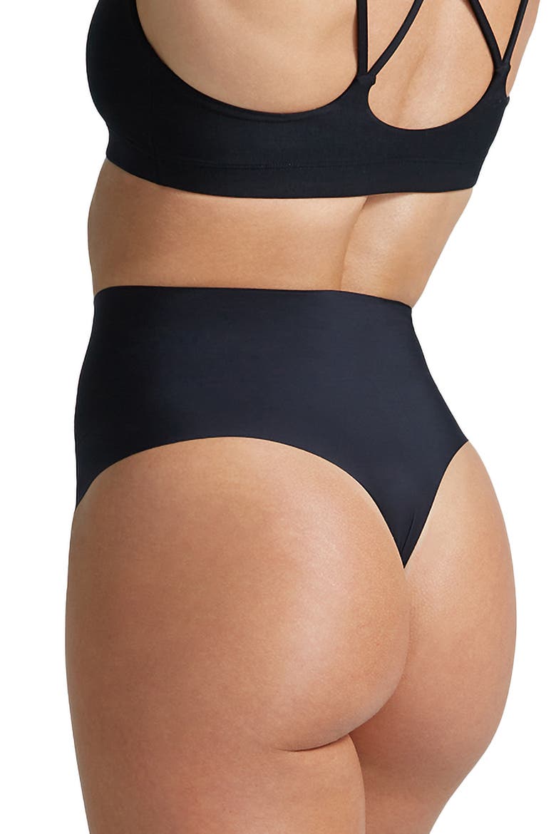 Zone Smoothing High Waist Thong, Alternate, color, BLACK