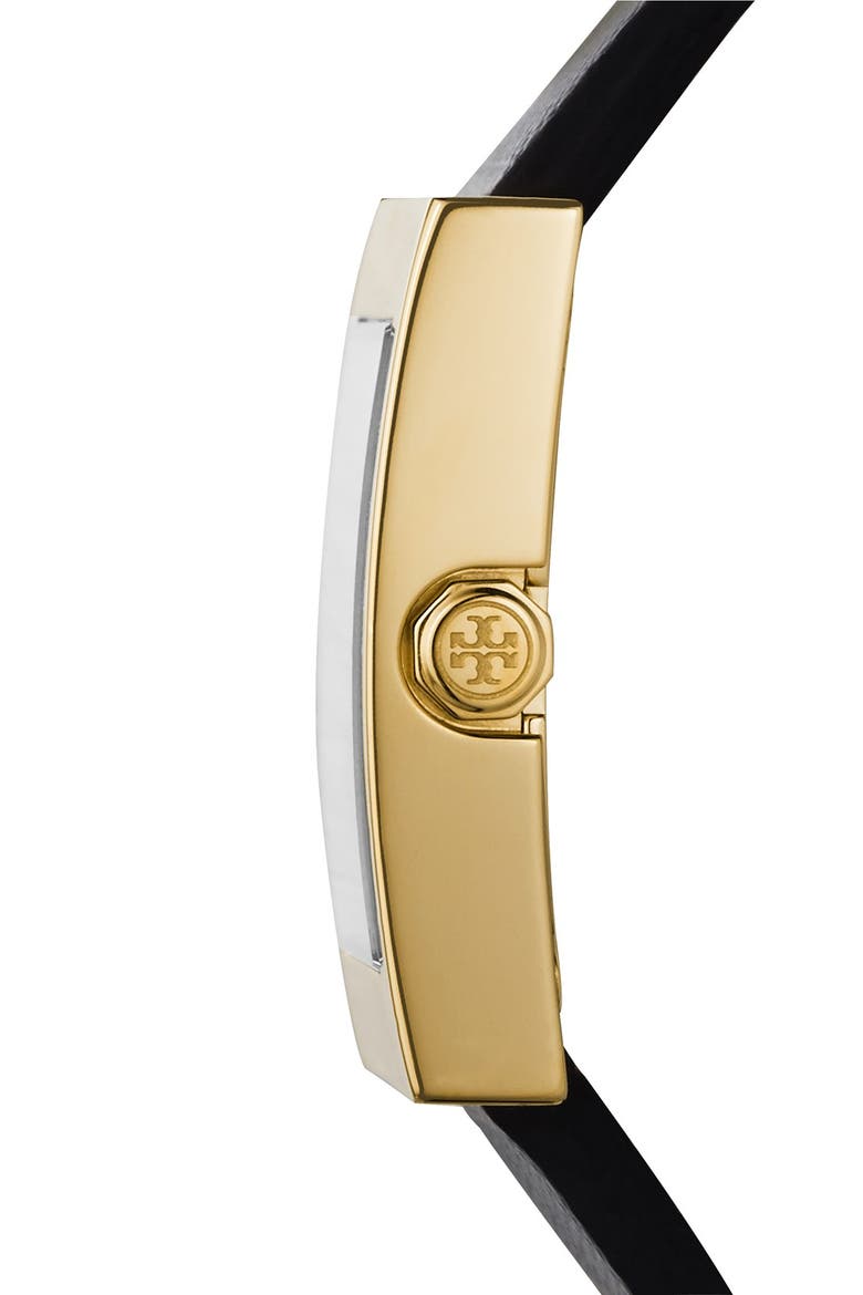 'Buddy Classic' Rectangular Saffiano Leather Strap Watch, 26mm x 32mm, Alternate, color, BLACK/ GOLD