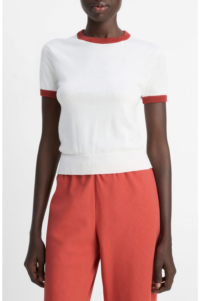 Ringer Short Sleeve Sweater, Main, color, OFF WHITE/ BRICK ROS