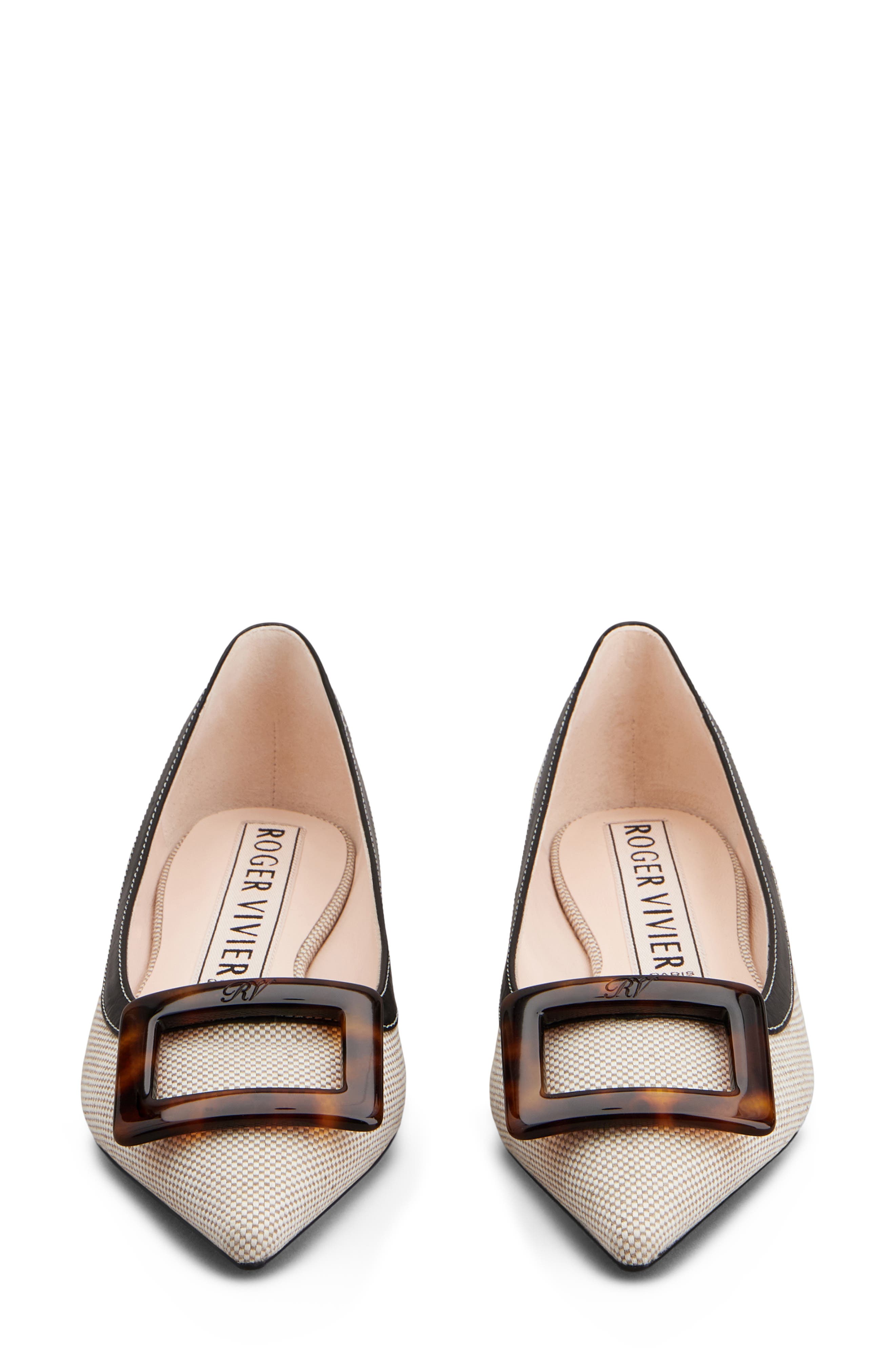 Roger Vivier Gommettine Pointed Toe Ballet Flat, Alternate, color, Daino/ Nero