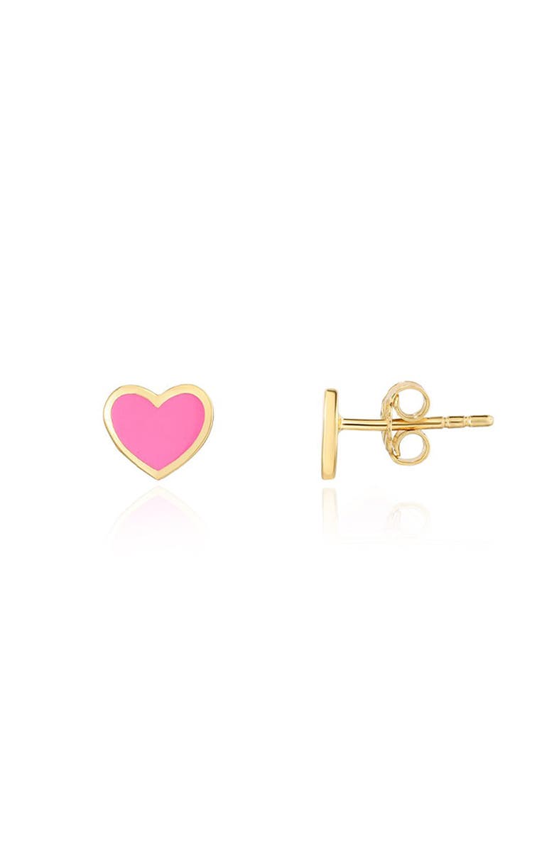 The Lovery Fine Jewelry Pink Enamel Heart Stud Earrings, Main, color, Pink Enamel