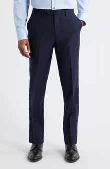 ZANETTI Slim Fit Flat Front Blue Wool Dress Pants