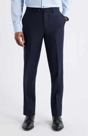 ZANETTI Slim Fit Flat Front Blue Wool Dress Pants