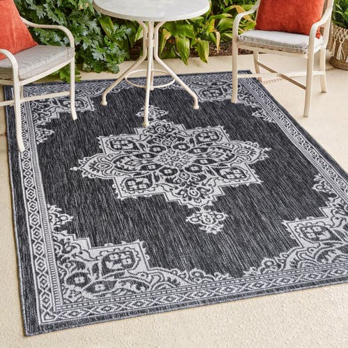 Jonathan Y Arden Vintage Casual Medallion Indoor/outdoor Area Rug In Dark Gray/cream