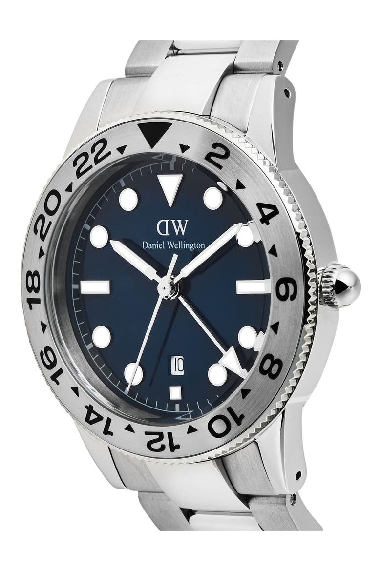 Iconic Brushed Bezel GMT Bracelet Watch, 40mm, Alternate, color, SILVER-TONE