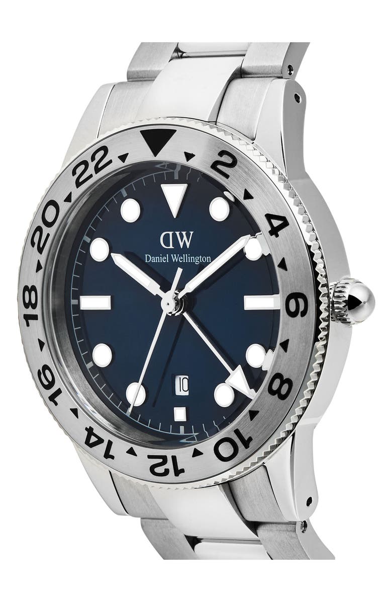 Daniel Wellington Iconic Brushed Bezel GMT Bracelet Watch, 40mm, Alternate, color, Silver-Tone