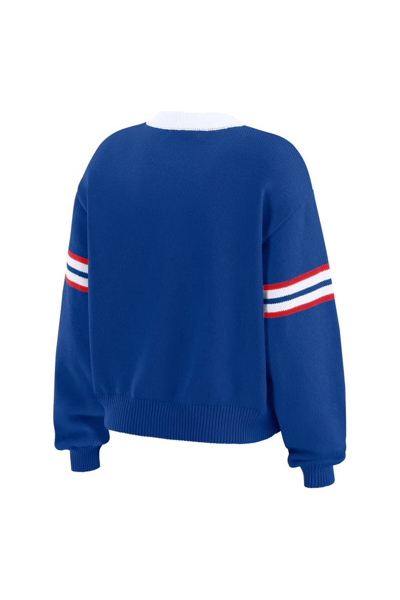 Women's WEAR by Erin Andrews  Blue New York Rangers Cropped Lace-Up Sweater, Alternate, color, Blue