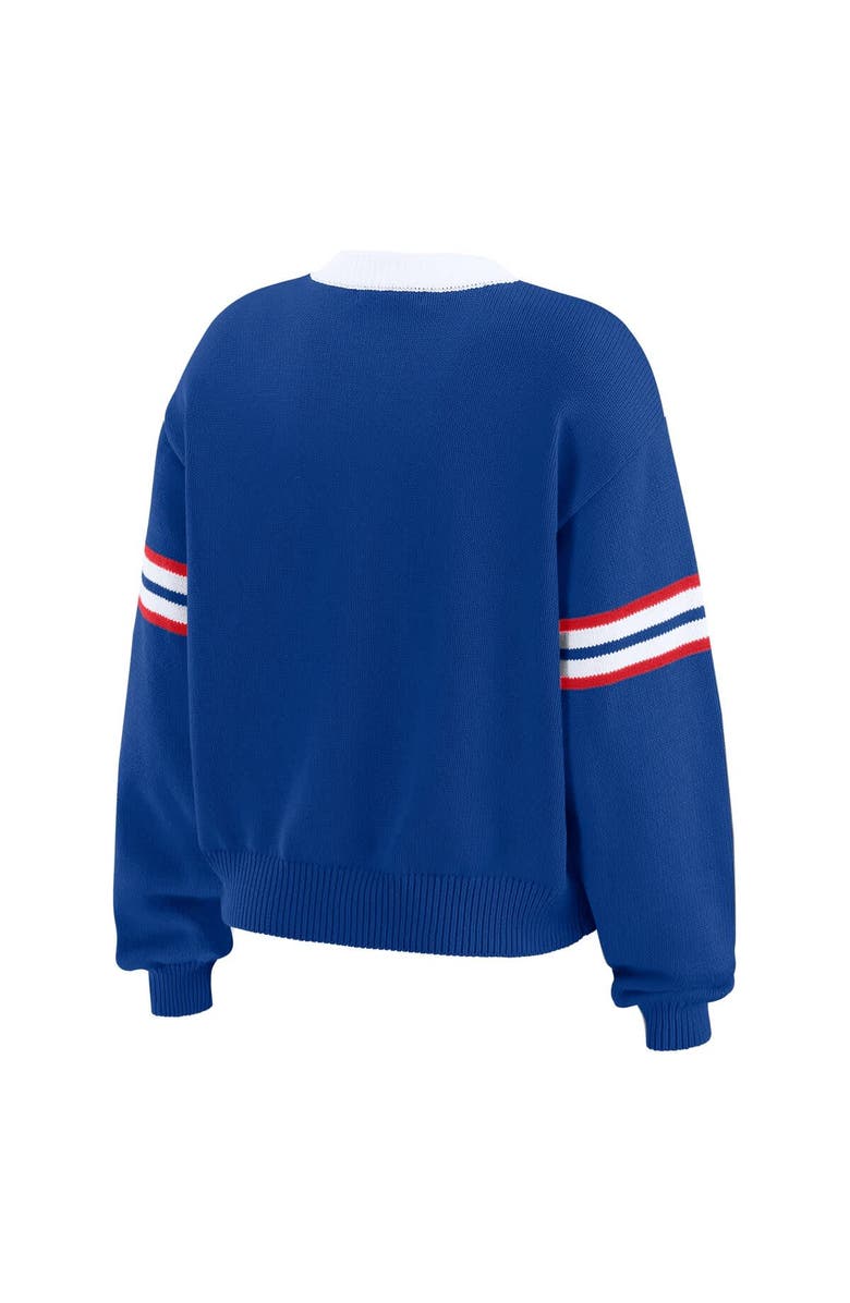 WEAR by Erin Andrews Women's WEAR by Erin Andrews Blue New York Rangers Cropped Lace-Up Sweater, Alternate, color, Blue