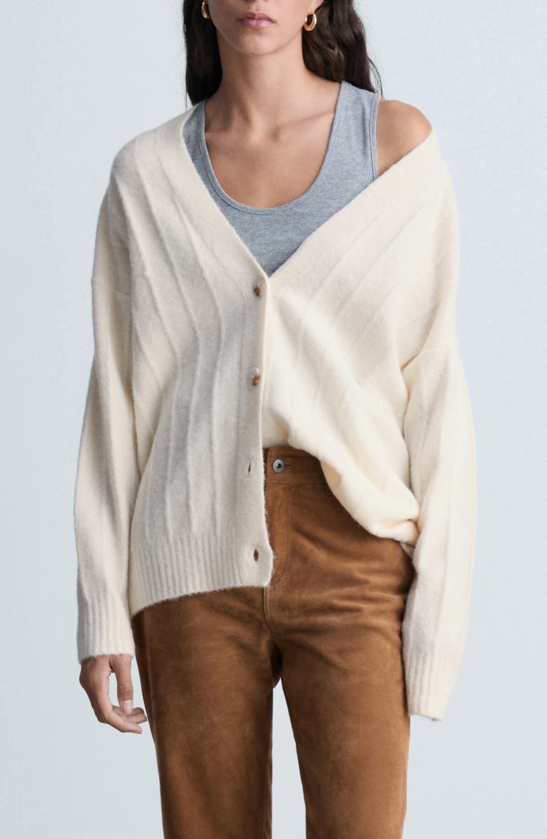 MANGO Longline Rib Cardigan, Main, color, Ecru