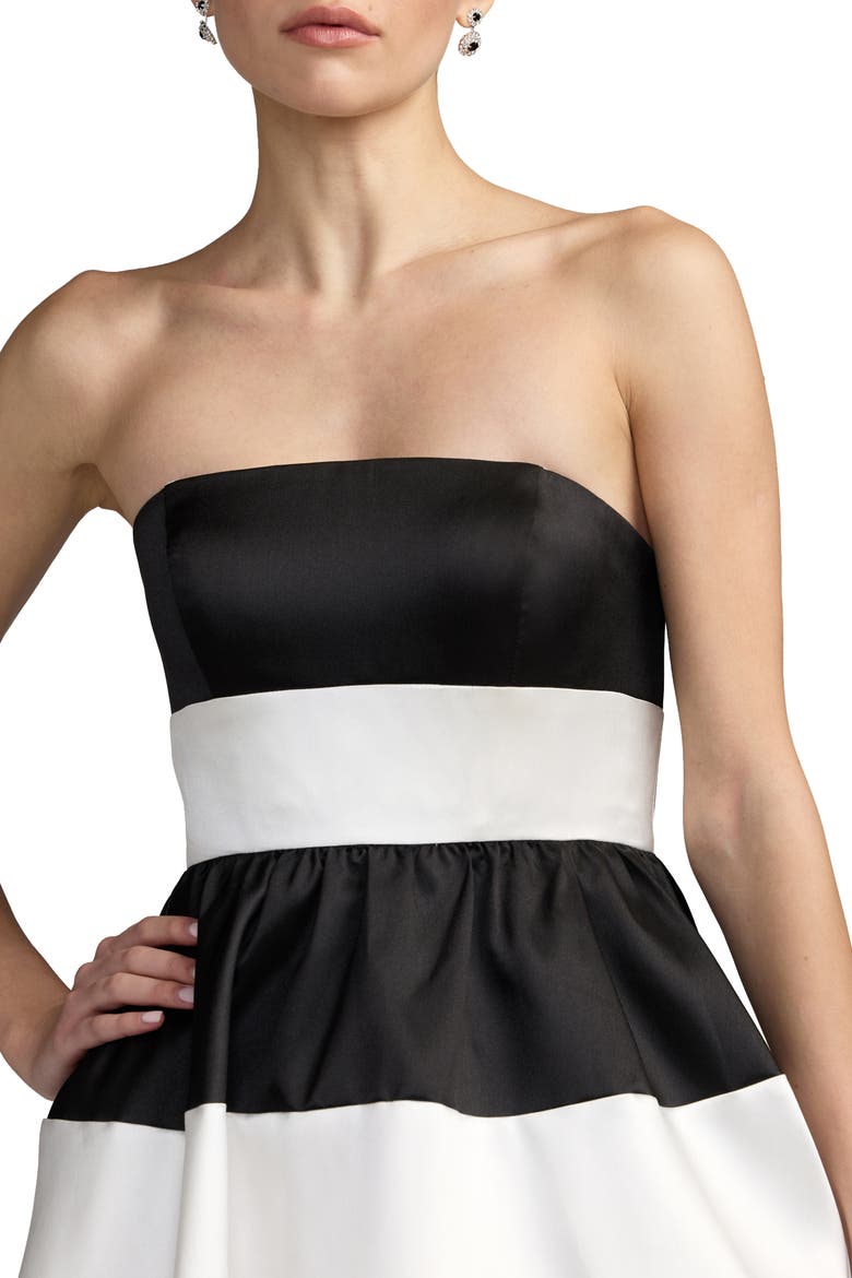Strapless Mikado Striped Midi Dress With Pockets, Alternate, color, Black Ivory