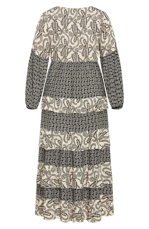 City Chic Clementine Mixed Print Long Sleeve Maxi Dress In Animal Print