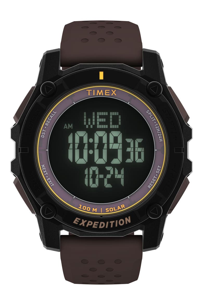Expedition Ridge Solar Digital Silicone Strap Watch, 49mm, Main, color, BROWN