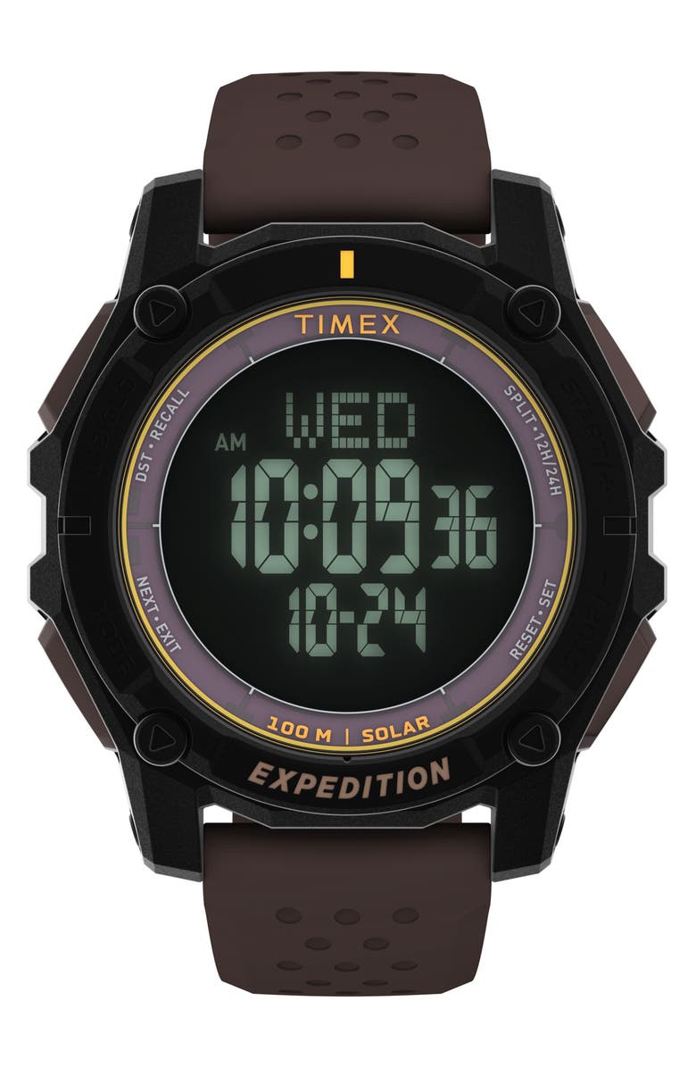 Timex<sup>®</sup> Expedition Ridge Solar Digital Silicone Strap Watch, 49mm, Main, color, Brown