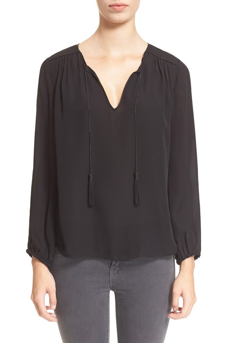 'Odelette' Silk Shirt, Main, color, CAVIAR