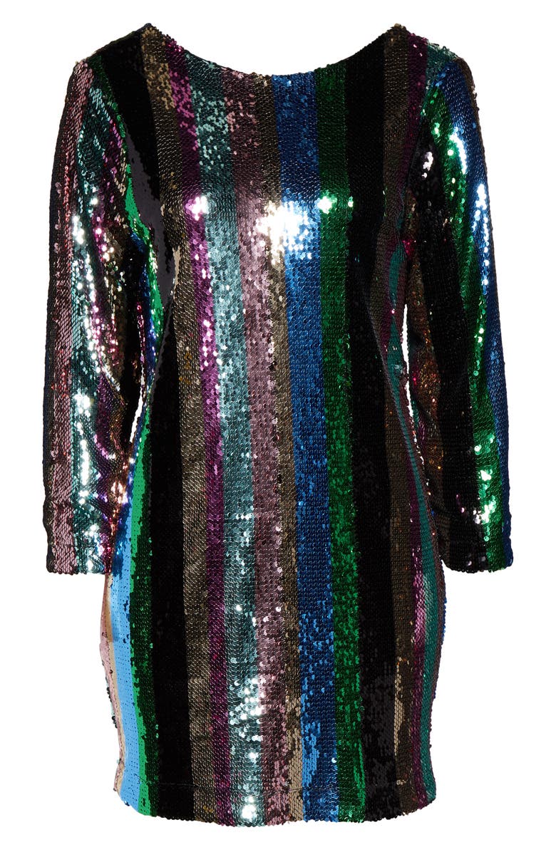 Sanctuary Over the Rainbow Sequin Stripe Long Sleeve Minidress, Alternate, color, 