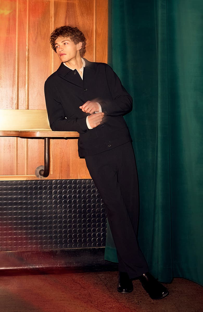 Open Edit Flat Front Tapered Stretch Twill Dress Pants, Alternate, color, Black Caviar