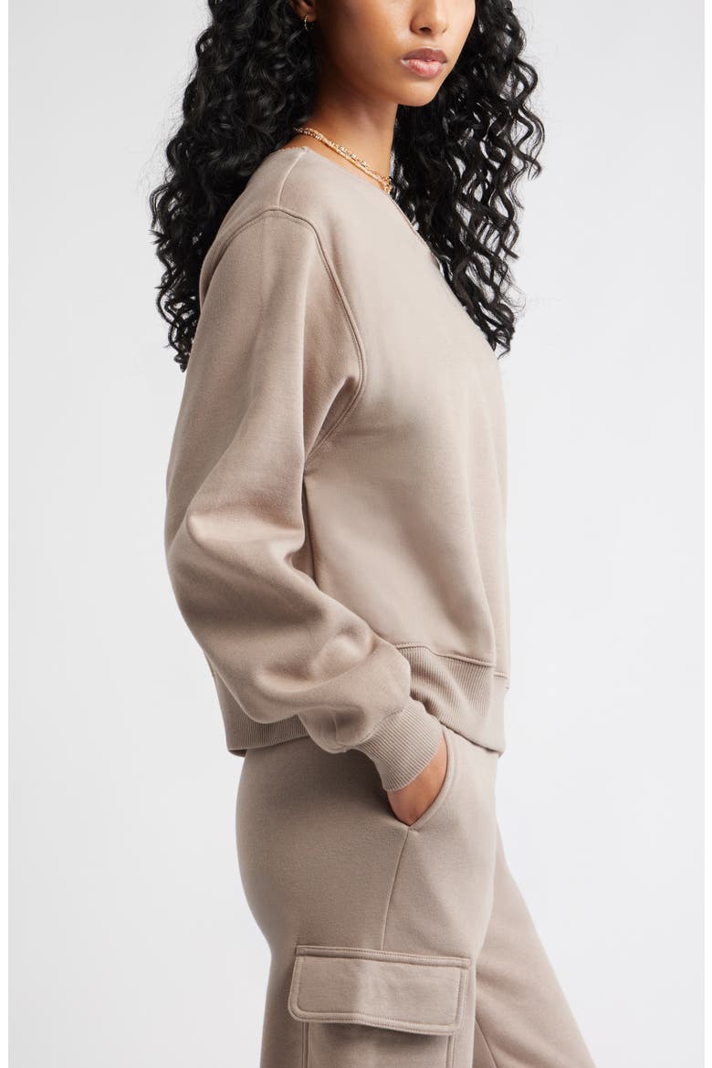 Fleece Off the Shoulder Sweatshirt, Alternate, color, GREY FUNGI
