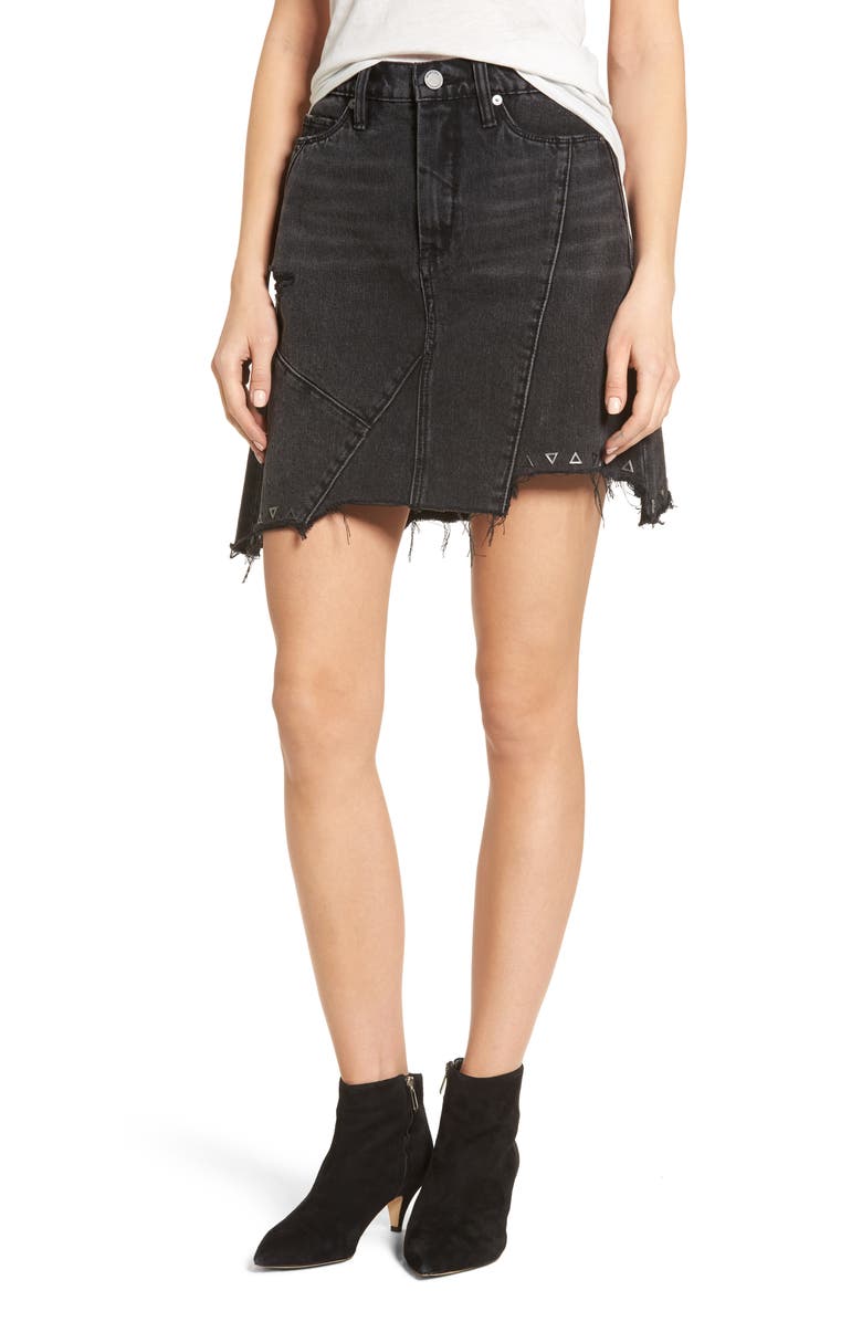 BLANKNYC High Rise Asymmetrical Denim Miniskirt, Main, color,