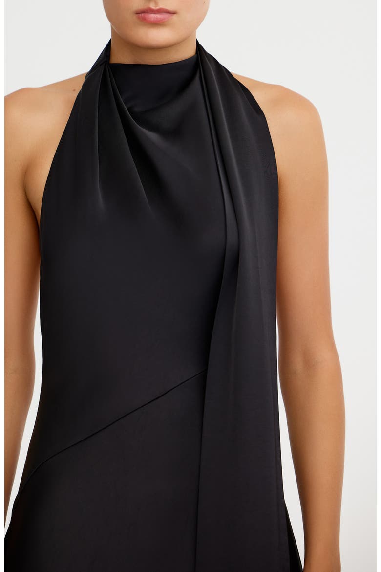 Adriana Open Back Satin Halter Gown, Alternate, color, BLACK