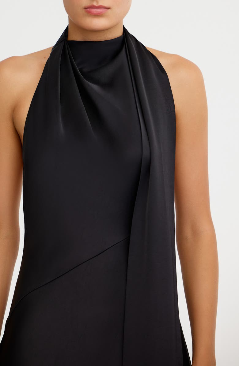 Significant Other Adriana Open Back Satin Halter Gown, Alternate, color, Black