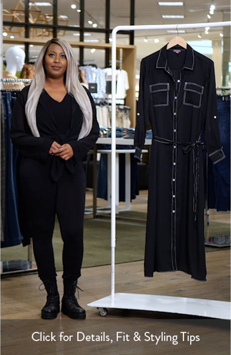 Long Sleeve Contrast Stitch Shirtdress, sales video thumbnail