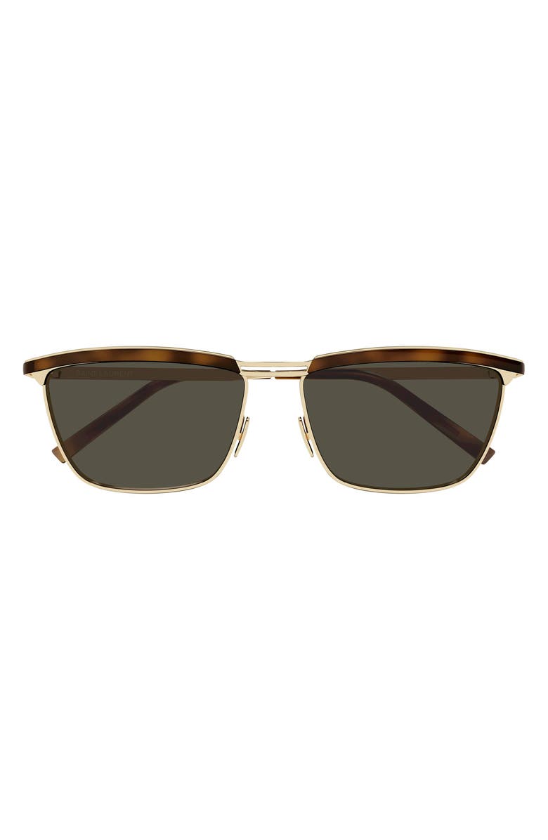 Saint Laurent 57mm Rectangular Sunglasses, Main, color, Gold
