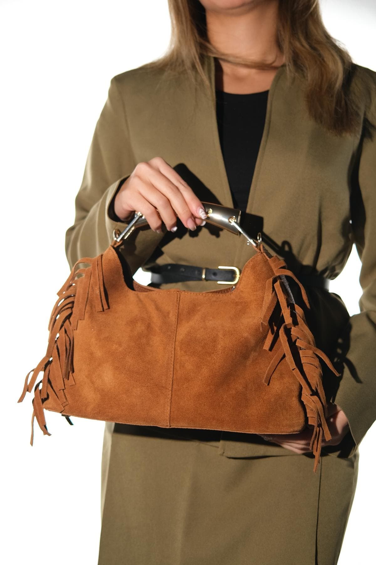 Forever & Always Shoes Astren Leather Shoulder Bag, Alternate, color, Cognac Suede Leather