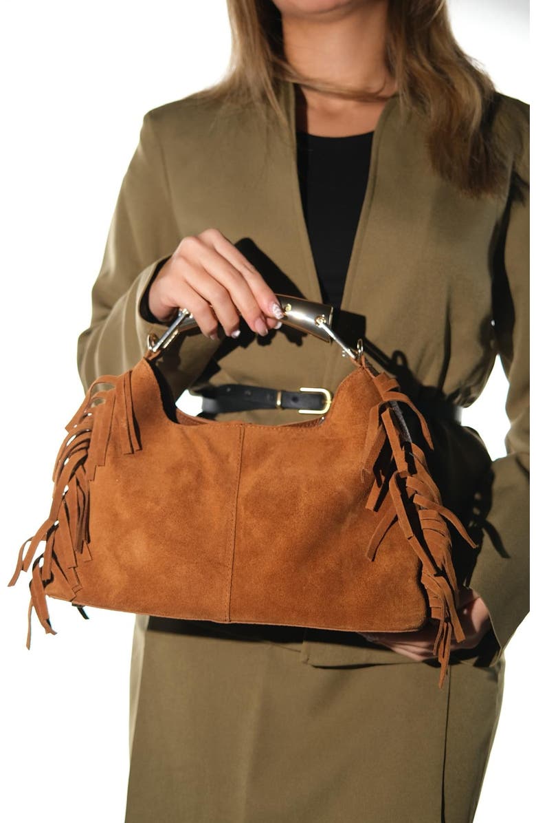 Forever & Always Shoes Astren Leather Shoulder Bag, Alternate, color, Cognac Suede Leather