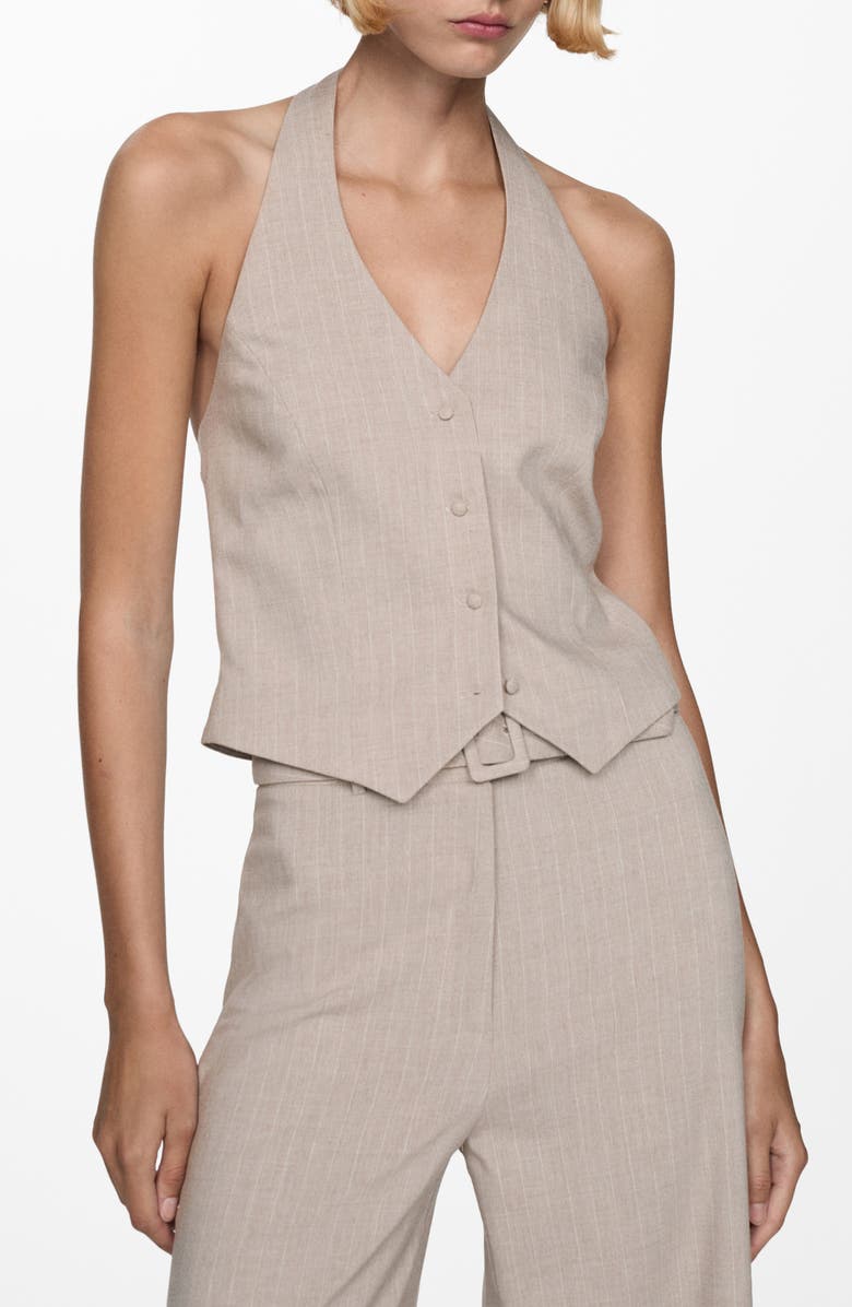 MANGO Pinstripe Halter Vest, Main, color, Beige