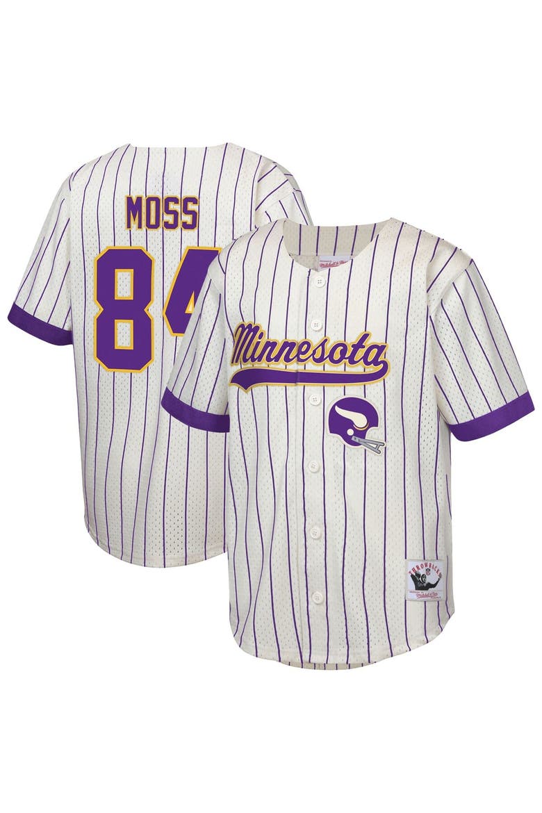 Youth Mitchell & Ness Randy Moss Cream Minnesota Vikings Retired Player Name & Number Baseball Jersey, Main, color, Cream