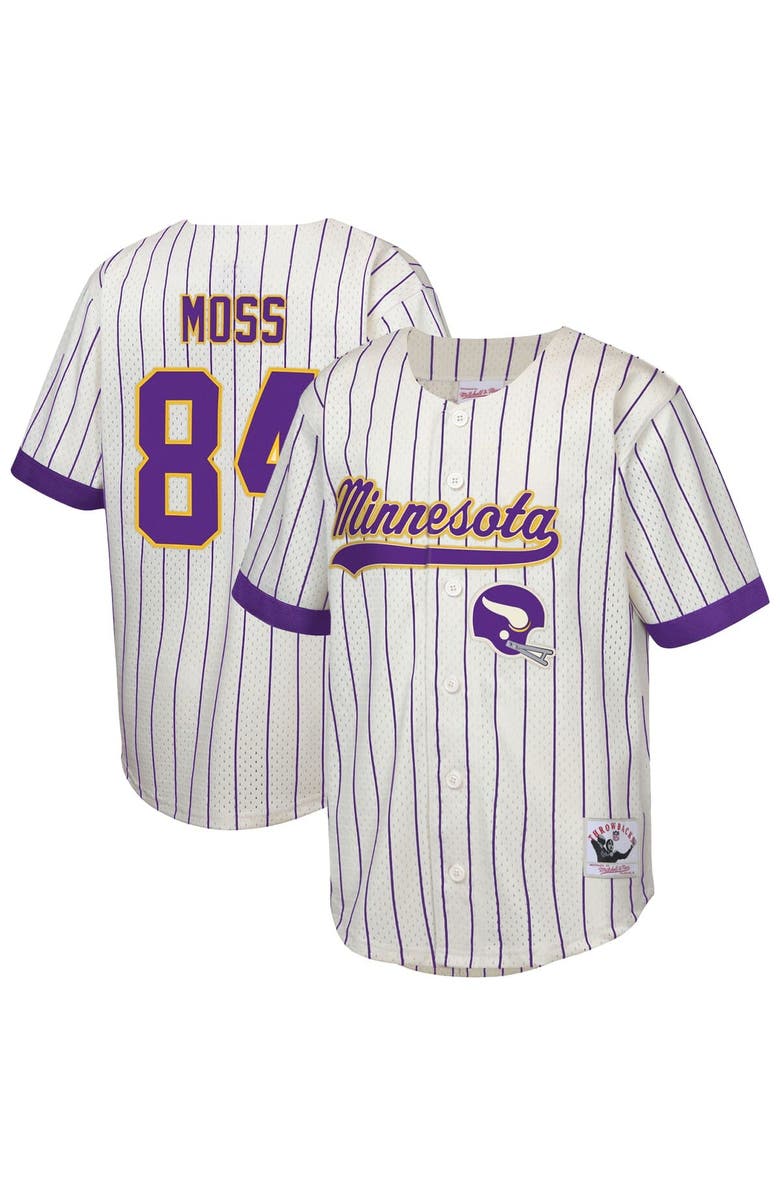 Mitchell & Ness Youth Mitchell & Ness Randy Moss Cream Minnesota Vikings Retired Player Name & Number Baseball Jersey, Main, color, Cream