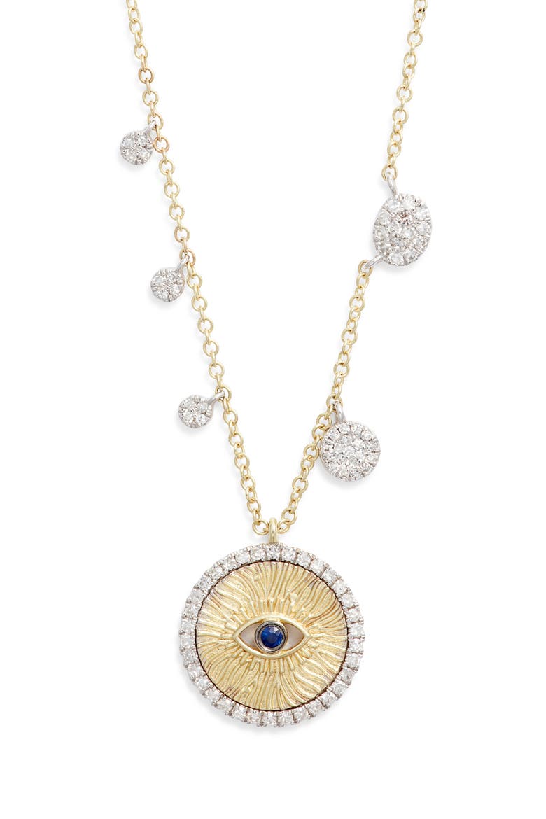 Diamond & Sapphire Evil Eye Pendant Necklace, Main, color, YELLOW