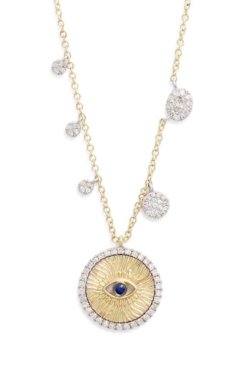 Diamond & Sapphire Evil Eye Pendant Necklace
