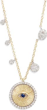 Meira T Diamond & Sapphire Evil Eye Pendant Necklace