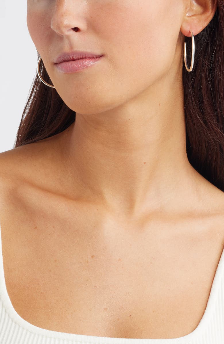 Nordstrom Demi Fine Set of 3 Skinny Hoop Earrings, Alternate, color, Sterling Silver Plated