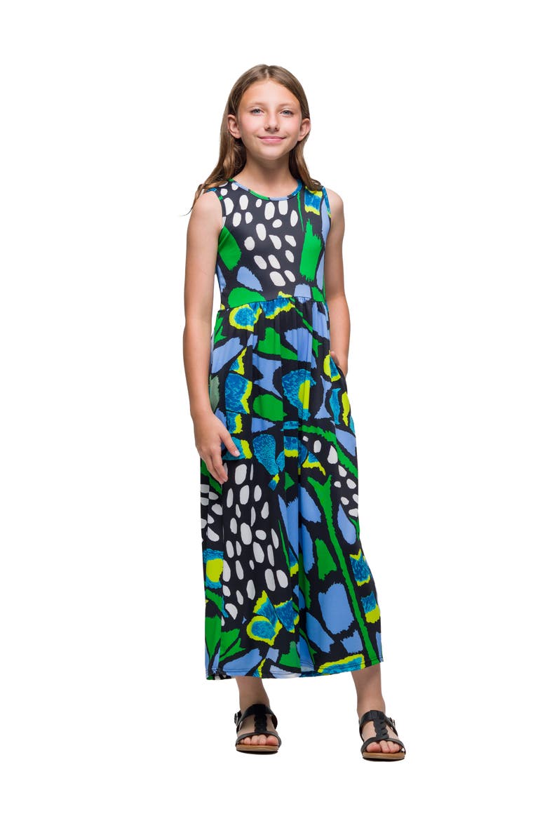 Blue Butterfly Print Sleeveless Maxi Dress with Pockets, Main, color, Green Multi