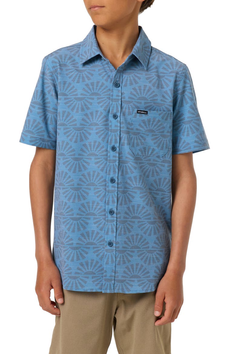 Kids' UPF Slub Standard Woven Short Sleeve Button-Up Shirt, Main, color, CAPTAINS BLUE