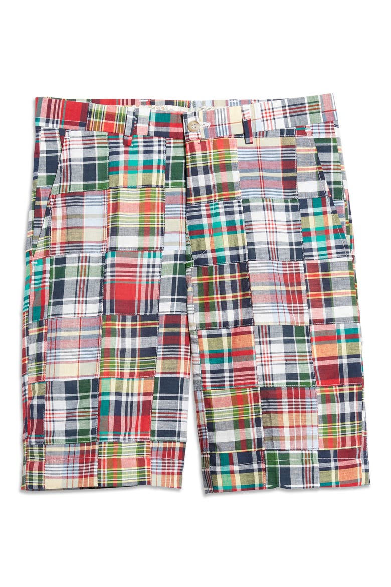 Patchwork Madras Flat Front Shorts, Alternate, color, GREEN