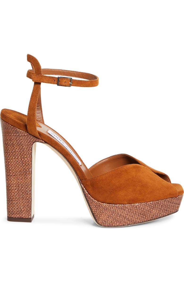 Jimmy Choo Sacaria Ankle Strap Platform Sandal, Alternate, color, Tan Mix