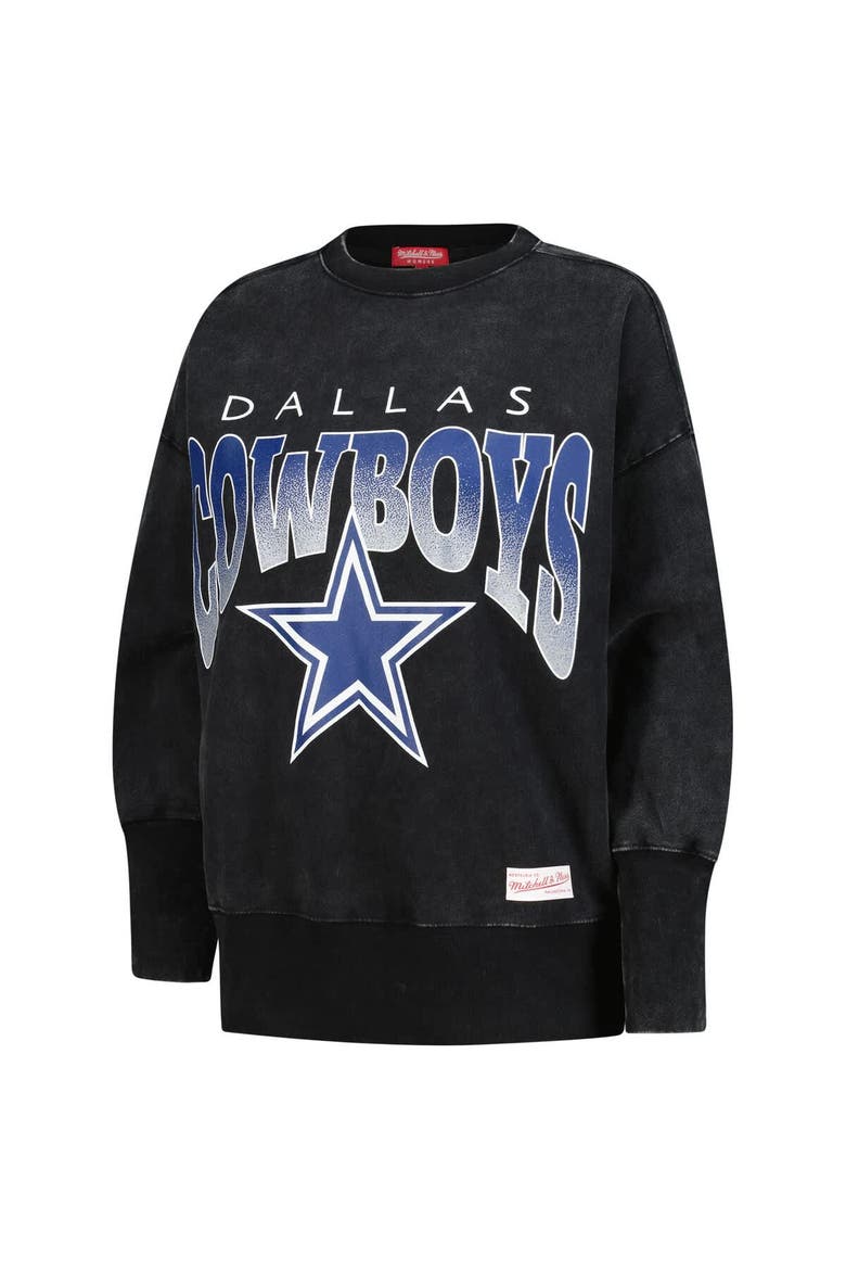 Women's Mitchell & Ness  Black Dallas Cowboys Delineate Mineral Wash Crewneck Sweatshirt, Alternate, color, Black