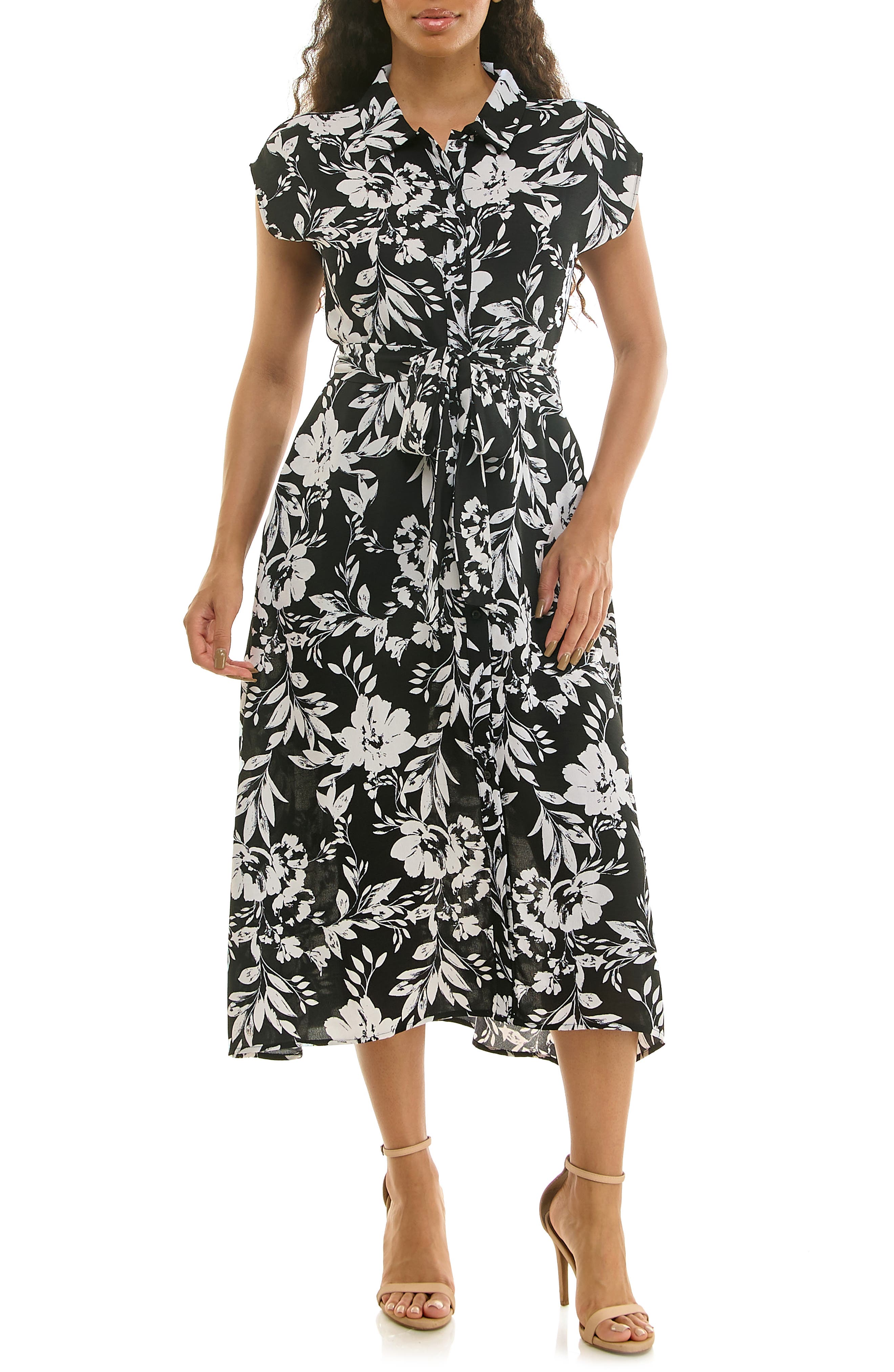 Nina Leonard Print Short Sleeve Shirtdress
