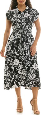 Nina Leonard Print Short Sleeve Shirtdress